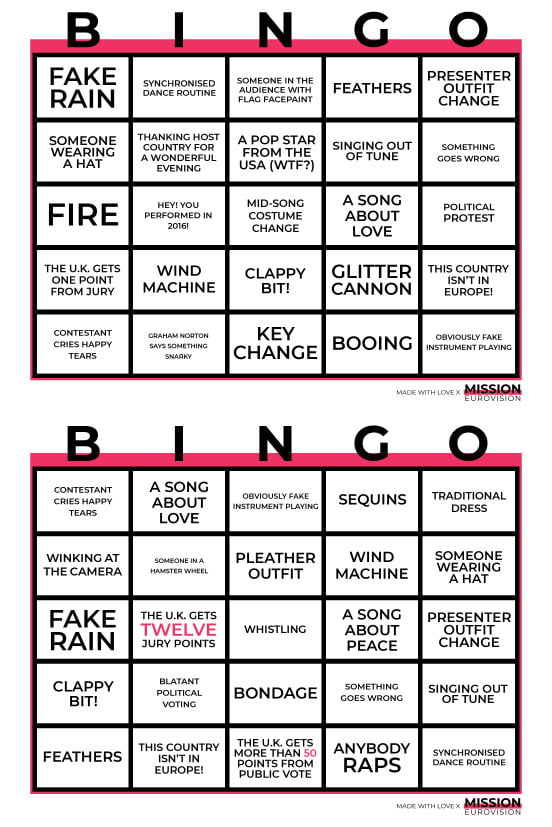 Eurovision 2020 Bingo | Mission Eurovision