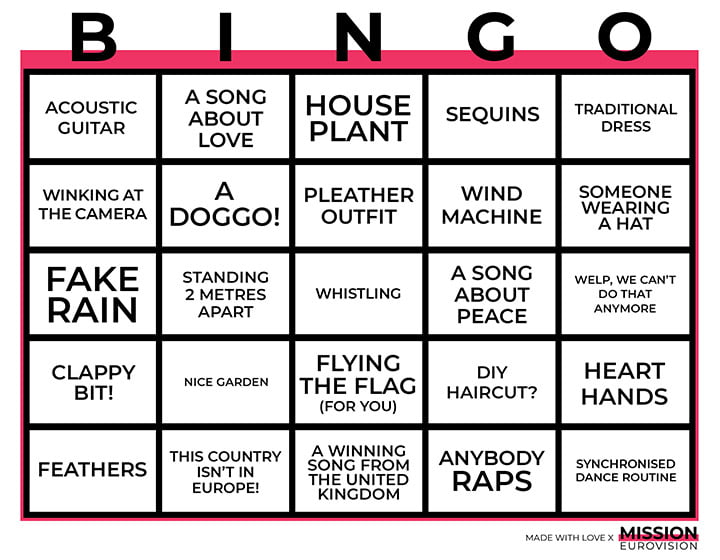 Eurovision 2020 Bingo | Mission Eurovision